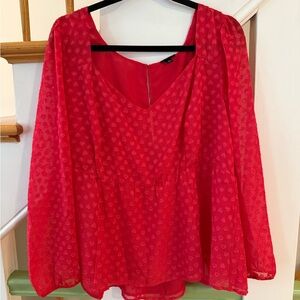 Torrid Pink Long Sleeve Relaxed Blouse with Heart-Shaped Polka Dots